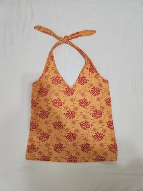 GAP Tangerine Orange Halter Camisole with Pink  Floral Print